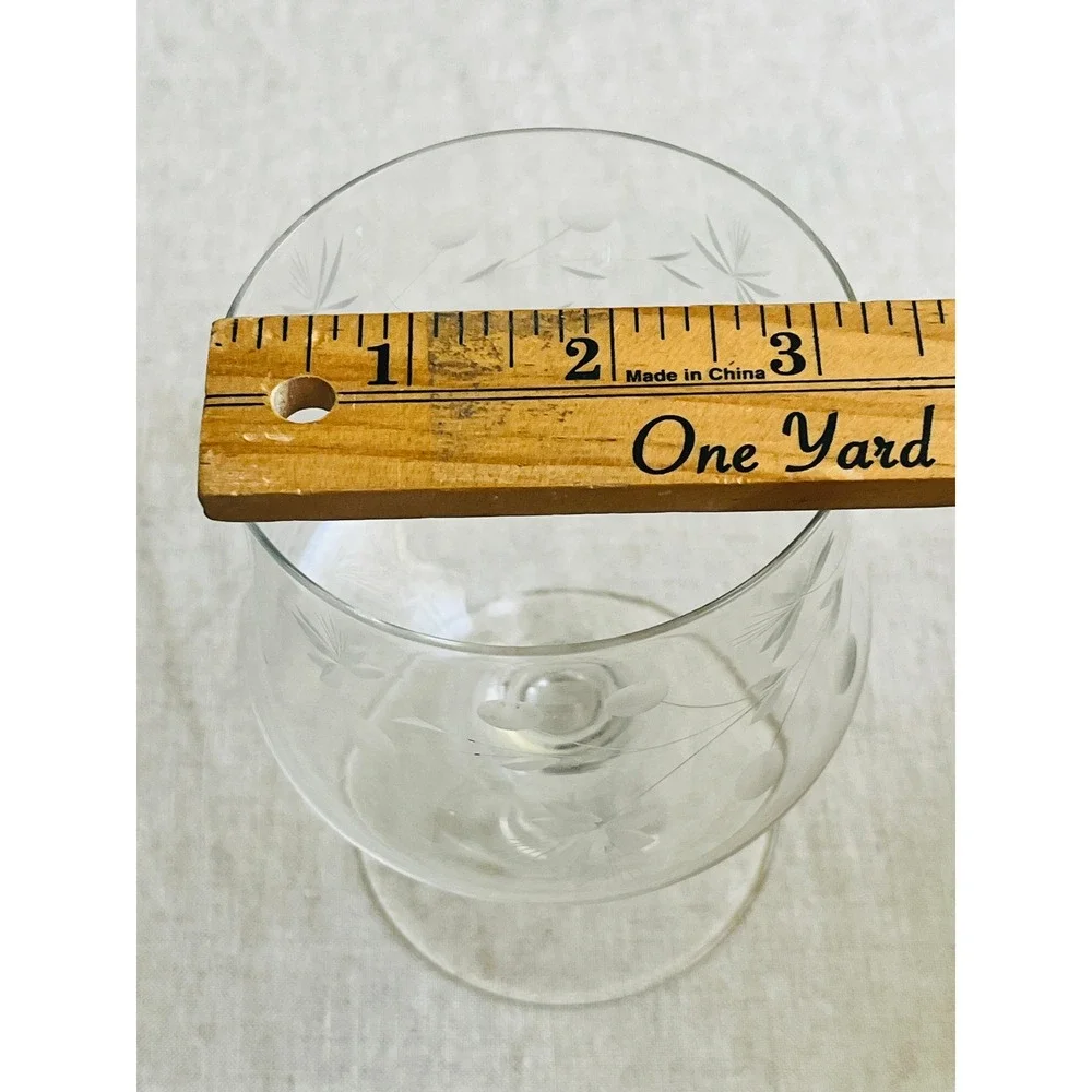 MCM Arcadia Etched Brandy Glass 1950s 1960s Romania Vintage Snifter Single Glass